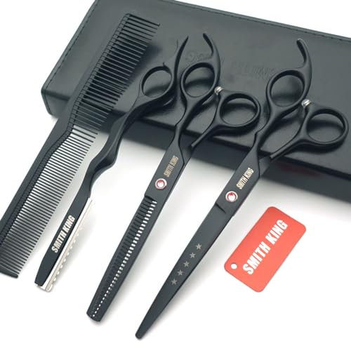 7.0 Zoll Haarschere Set Haarschneideschere & Ausdünnungsschere mit Rasiermesserk?mmen in 1 Satz (schwarz)
