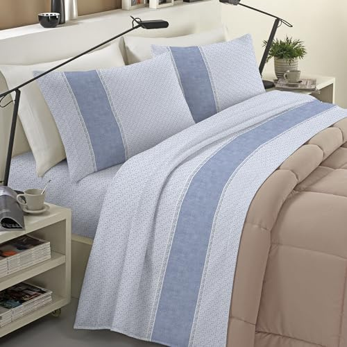 Banzaii Completo Lenzuola Piazza e Mezza Invernale in Flanella Felpate 100% Cotone Anti-Pilling 1 Piazza e 1/2 Ines Azzurro