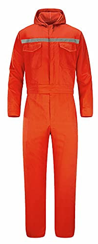Oralidera Herren Arbeit Overall mit Elastischer Taille Maleroverall Arbeitsoverall mit Kapuze Mechanisch Overall mit vielen Taschen für Handwerker