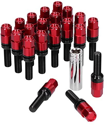 Radverlängerte Radmuttern, 20 STÜCKE Verlängerte Radschrauben M14x1.5 Stahl 28mm/1,1 Zoll Gewinde mit Hülse Universal für Auto(rot)