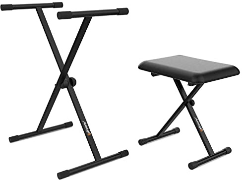 Audibax Onyx Pack V2 - Supporto per Tastiera a Forbice con Panca - Supporto per Tastiera con Regolazione con Giunto Easy Lock - Panca per Tastiera con 3 Livelli di Regolazione - Materiale Robusto