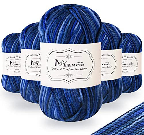 Maxee Handstrickgarn, 5x50g Häkelgarn, Bunt Farbverlauf Acryl Garn zum Stricken, Weicher Wolle zum Häkeln, Mehrfarbiges Garn zum Stricken Häkeln und Basteln(Meeresblau)
