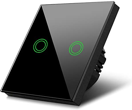 Maclean MCE711B 2-Fach Touch Wechselschalter Lichtschalter Kreuzschalter Wandschalter Treppenschalter mit Farbwechsel LED Hintergrundbeleuchtung Einbauschalter (2-Fach Rund, Schwarz)