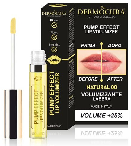 Dermocura Lip Volumizer Lippenvergrößerung mit Chili-Pfeffer 5 Mal stärker Transparenter Lipgloss mit lang anhaltender, sofortiger Plumping-Wirkung MADE IN ITALY