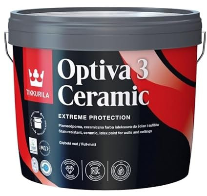 TIKKURILA Peinture murale au latex - Peinture plafond - Peinture pour la maison - Peinture de cuisine - Optiva Ceramic Supermat - 3 couleurs au choix - Couleur : gris, vert, bleu, rose, turquoise - 9