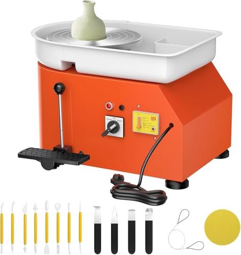 Kotsy Töpferscheibe Elektrisch Groß 350W,Töpferscheibe Elektrisch Profi mit 25CM Plattenteller,Trehscheibe Töpfern mit Töpferwerkzeugen,für Erwachsene,DIY,Töpferanfänger,Töpferstudio (orange)