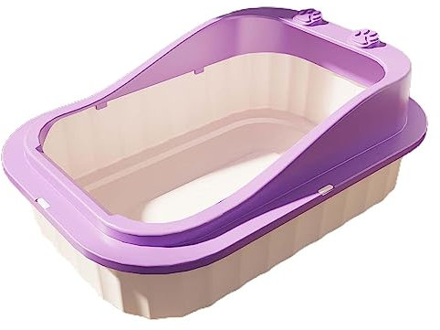 ＡＷＨＡＯ Cat Kitty Katzentoilette, Flacher Katzenstreubehälter, Leicht zu Reinigen, Halbgeschlossene Bettpfanne mit Hoher Seite, Katzentoilette, Katzentoilette, Violett