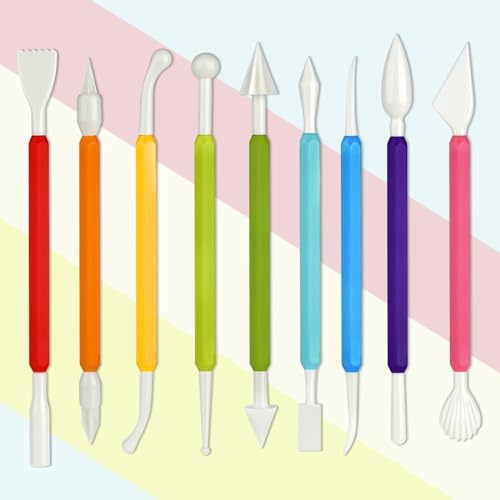 Abeillo 9 Outils de Modelage pour Pâtisserie, Outils pour Fondant de Gâteau, outils de modelage à double tête, Outil de Décoration de Sculpture pour Biscuits Gâteaux Fondants Pâtisserie Décorations