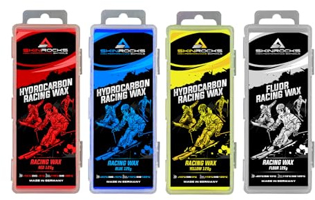 SkinRocks Hydrocarbon & Fluor - Cera professionale per sci di fondo e snowboard, 500 g