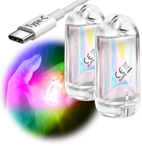 DOKeep USB Mini LED Lantern, 2 Pack Waterproof EDC Keychain LED Flashlight for Camping, Type-C Rechargeable Battery Small Stick Lamp Puck Dog Collar Torch Light (7-Color Automatic Flashing)