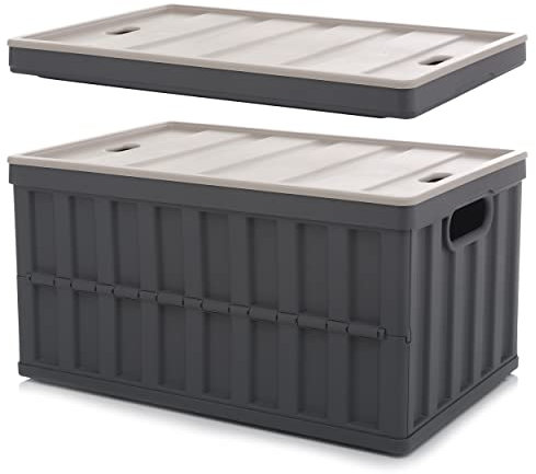 Citylife 2Pack 64L Collapsible Plastic Storage Box with Lids Outdoor Stackable Folding Large Storage Box Plastic Box with Lid for Book Camping Garage