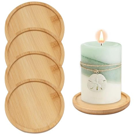 4 Piezas Platos de Madera para Velas, 8.5 cm Bandeja Madera Redonda, Bandeja Redonda de Madera para Velas, Posavasos de Madera para Velas de Bautizo para Decoración de Mesa, Velas, Bodas Hogares