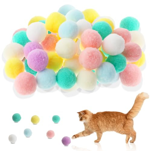 Yuanchu 30Pcs Cat Ball Toy, Soft Cat Pom Pom Balls Interactive Mix Color Plush Toy Ball for Training and Play 3cm/1.18in Balls Toys for Indoor Kitten Pursue Roll(Colorful)