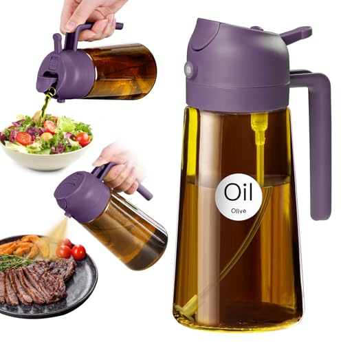 YARRAMATE Spruzzatore per olio scuro con blocco della luce da 470 ml per cucinare, nebulizzatore di olio 2 in 1, protezione UV per la cucina, bottiglia di olio di vetro ambra, flacone spray per