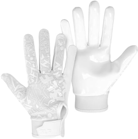 SLEEFS Kids Youth Football Gloves for Boys and Girls, White Sticky Receiver Flag Football Gloves for Kids 5 to 12, Stretch Fit, No Slip, Perfect Grip, Machine Washable