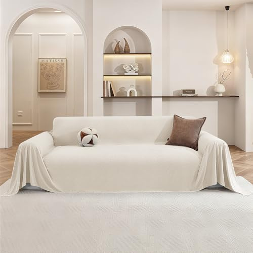 Ystyle Housse De Canapé 3 Places, 200x340 CM, Crème | Protection Canapé Moderne Antidérapante, Doux Universelle Couvre Canapé Anti-Poussière, Jete De Canape Grande Taille Salon