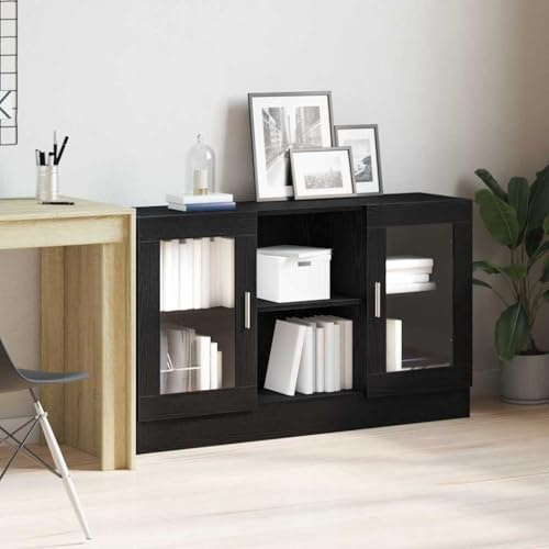 ACAGALA Vitrina de Cristal, Vitrina de coleccionista, aparador con Puertas de Cristal, 6 Compartimentos, Armario Multiusos para salón, Dormitorio, Roble Negro, 120 x 30,5 x 70 cm