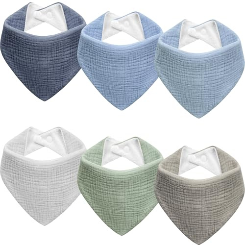Kewlife gift Babero de muselina para bebé, pañuelo triangular, pañuelo ajustable para niño y niña, Azul-verde-6 piezas, Talla única
