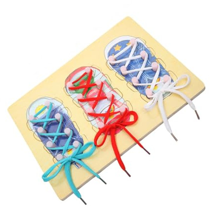 FRCOLOR Giocattolo Montessori in Legno per Infilare Lacci Scarpe per Imparare Allacciarsi Gioco Educativo Prescolare per Sviluppo Abilità Motorie e Indipendenza