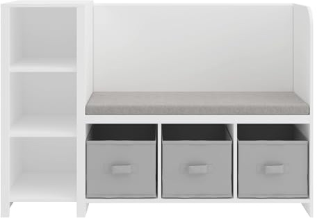 Helloshop26 Étagère Design Intemporel Salon Chambre Meuble de Rangement Enfant avec Banc Høylandet 76 x 112 x 40 cm Blanc Gris 03_0011205