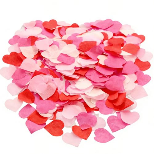 60000 Pieces Heart ShapBiodegradable Confetti Wedding, 1Inch Heart-shaped Tissue Confetti, 60g Love Heart Table Confetti for Valentines Day Decorations Supplies Party Photo Props(Pink, Rose, Red)