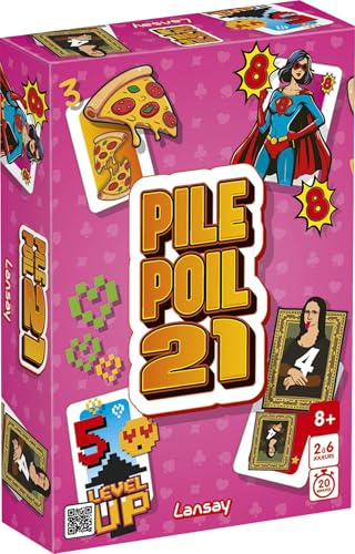 Lansay - PILE POIL 21 - Jeu de Cartes Rapide & Addictif Famille & Enfants dès 8 Ans – Objectif 21 avec Cartes Action (Vol, Annule, Inverse) – Jeu d’Ambiance Format Voyage – 2 à 6 Joueurs - En Français