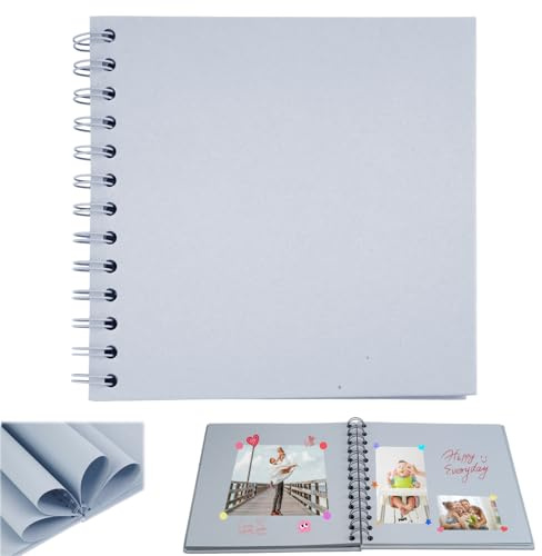 Scrap Book Gray, 40 Pages Small Photo Album to Write in & Stick Photos | DIY Memory Album,17x17cm Kraft Paper Photo Book for Wedding, Travel, Anniversary, Christmas, Birthday Gifts