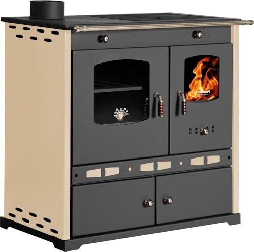 Prometey, forno a legna Perfect Eco Lux, 7,5 kW, con forno e piano cottura in ghisa, a sinistra, classe energetica A Plus, riscaldamento multifunzione