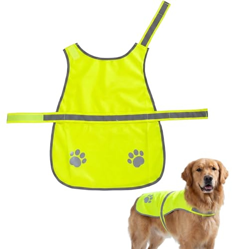 Satiskid Reflective Dog Safety Vest, High-Visibility Fluorescent Yellow Vest for Large Dogs XXL Size, Adjustable Straps with Paw Print Design, Breathable Polyester Night Walking Safety Gear