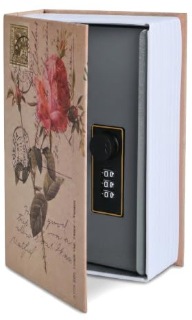 Caja de Seguridad en Forma de Libro con Cerradura de Combinación, 18,1 x 11,6 x 5,5 cm, Caja Fuerte Camufladas Pequeña Portátil, Hucha Oculta para Guardar Dinero y Joyas (Diseño de Rosa)