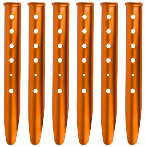 TRIWONDER Zeltheringen aus Aluminium, 6 Stück U-Profil Heringe Erdnägel, Lange und robuste Garten Pfähle für Zelt, Camping, Wandern, Strand (Orange - U-förmig - 31cm)