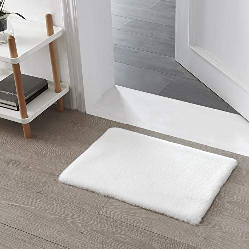 Teppich Wölkchen Fellteppich Kunstfell Teppich Waschbar, Hasenfell Imitat, Kaninchenfell, Kurzfell - Flauschiger Teppich Wohnzimmer, Bettvorleger Schlafzimmer - Weiss - 40x60cm