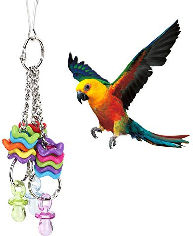 GOTOTOP Juguete para loros, juguete para periquitos, juguete para loros, pájaro, anillo de pezón de plástico, cordón de juguete, juguete para morder y masticar para periquitos, cacatúas, conures,