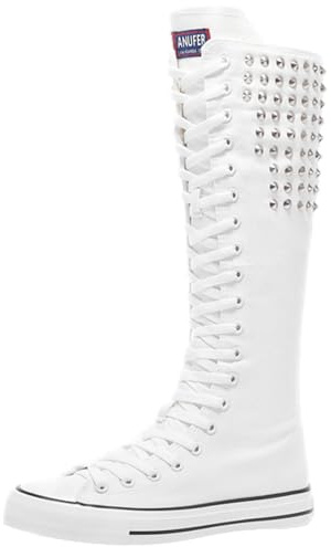 Jamron Flickor Kvinnor Canvas Knähöga Stövlar Sneakers Vit-Nitar EU38.5