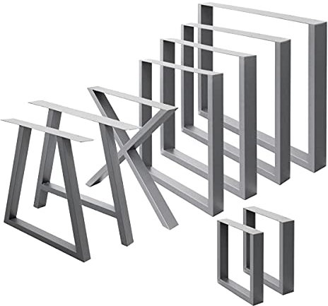 ECD Germany 2er Set Tischbeine 40x43 cm, Grau, Stahl pulverbeschichtet, Industriedesign, Vierkantprofil, Metall Tischkufen, Tischuntergestell Tischgestell Möbelfüße Bankkufen Bankgestell Bankbeine