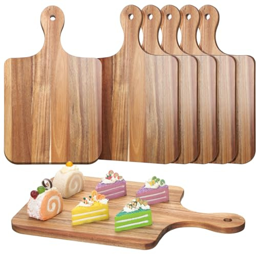 Didaey 6 Pcs Cutting Board Bulk Kitchen Thicken Chopping Platter with Handles Wooden Charcuterie Serving Trays Blank Wood Boards for Engraving Wedding Housewarming(Acacia Wood,16 x 10 Inch)