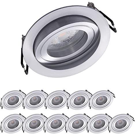 Oktaplex 12er Set Einbauleuchten schwenkbar - 3 Stufen dimmbar - Aluminum Lyon 4,8W 2700K 230V 380lm Warmweiss LED Spot Lochmasse 80mm Rund