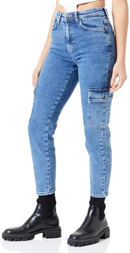 Noisy may Women's Nmmoni Hw Cargo ANK Az349mb Noos Slim fit Jeans, Medium Blue (Medium Blue Denim), 27W x 30L