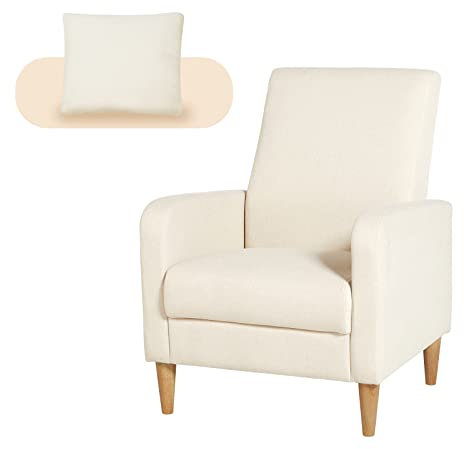 COLAMY Sessel Wohnzimmer Einzelsofa für Schlafzimmer, Moderner Gepolsterter Akzentstuhl mit Kissen, Stoff Leseecke Seitenstuhl mit Weicher Memory-Schaum Loungesitz und Holzbeinen, Beige