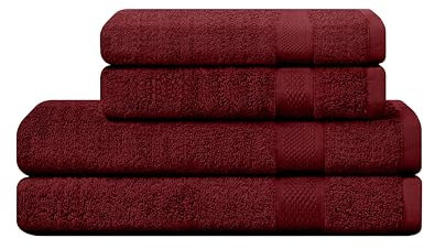 CAMRY Handtuch Set 4-teilig - 2 Badetücher 70x140 cm und 2 Handtücher 50x100 cm aus 100% Baumwolle 500 g/m² - weiche und saugstarke Tücher in Farbe Bordeaux