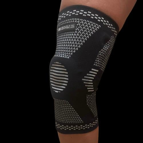 Kniebandage HEALTH & FIT – Kompressions-Knieschoner mit Gel-Pad & Federstützen. Schmerzlinderung bei Meniskus, Arthritis & Bänderdehnung. XXL