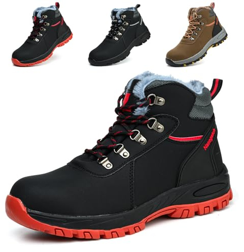 Bawalon Botas de Seguridad para Hombre Impermeable Invierno Zapatos de Seguridad Mujer Antideslizante Botas de Trabajo con Punta de Acero Rojo 41 EU