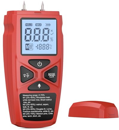 Wood Moisture Meter Firewood Moisture Detector Two Pins Digital Wall Moisture Detector Damp Detector Tester for Wood Walls Firewood Logs Floor Lumber Humidity Detector Tool (red)