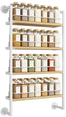IBUYKE Spice Rack Wall Mount,4 Tier Hanging Seasoning Organizer,Large Spice Rack for Wall,Spice Organization for Kitchen Cabinet,Spice Shelf for Kitchen,Bathroom,Pantry,Natural TLJ016R