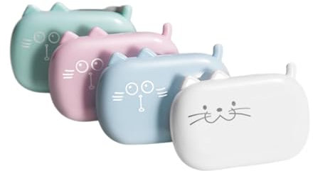 Gorger Kontaktlinsenzubehör-Set, niedliches Katzen-Design, kompakte, tragbare Reisetasche, zwei Fächer für farbige Linsen, Augenpflegezubehör, 4 Stück., Blau