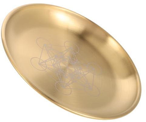 Abaodam Plateau Rituel D'autel en Acier Inoxydable Or 14cm Pentagramme pour Contemplation et Rituels de Tarot, Accessoire Polyvalent et Élégant pour Décoration Maison