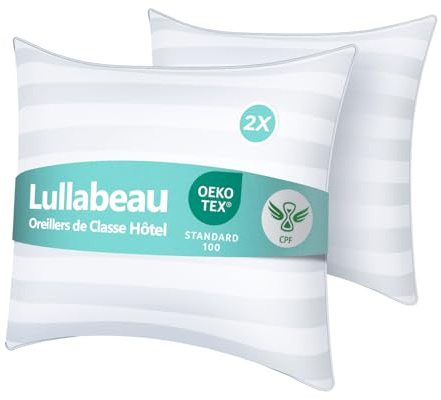Lullabeau Oreiller 60x60 cm Lot de 2, Oreillers doux Moelleux, Qualité Hôtelière de Luxe, Oreillers Classiques, Coussin Respirant et Doux, Lavable, Idéal pour Dormeurs sur Le Côté, Le Dos et Le Ventre