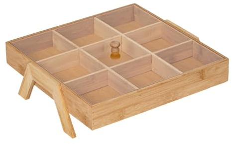 Baoblaze Nut Serving Tray Platter Dessert Fruit Veggie Plate with Lid Nuts Storage Platter Wooden for Tabletop Dining Room Living Room, 9 grids