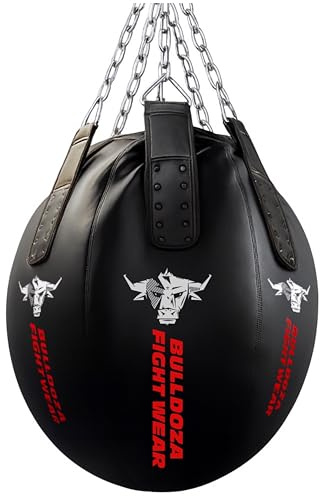 XXL BULL DOZA Wrecking Ball Self-Fill Punch Bag (66×56cm) – Advanced Uppercut Bag for Boxing, MMA & Muay Thai – Heavy-Duty 6-Panel Angled Design with Chains, Swivel & Clips