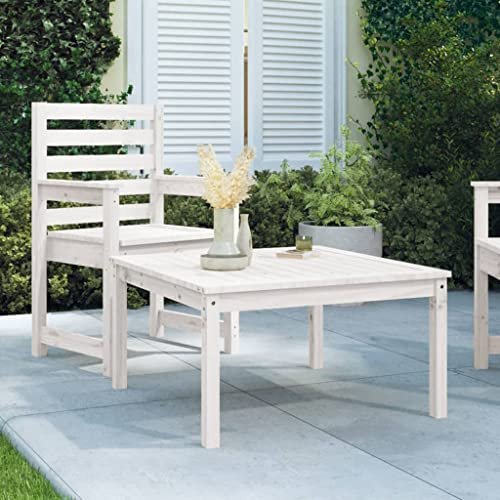 Mandloder Gartentisch Weiß 82,5x82,5x45 cm Massivholz Kiefer, Robuster Outdoor Loungetisch für Garten Terrasse, Balkonmöbel Set, Elegantes Design